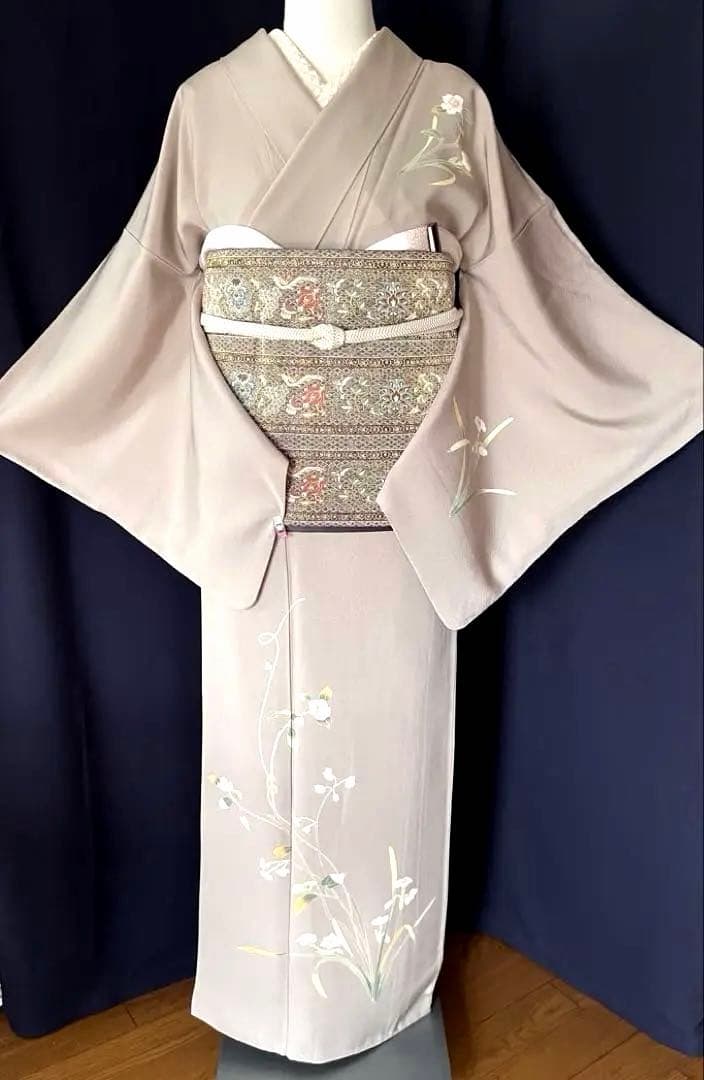 訪問着】京加賀友禅 松本健一 優美な手描き友禅 亜麻色 ＋ 身幅直し