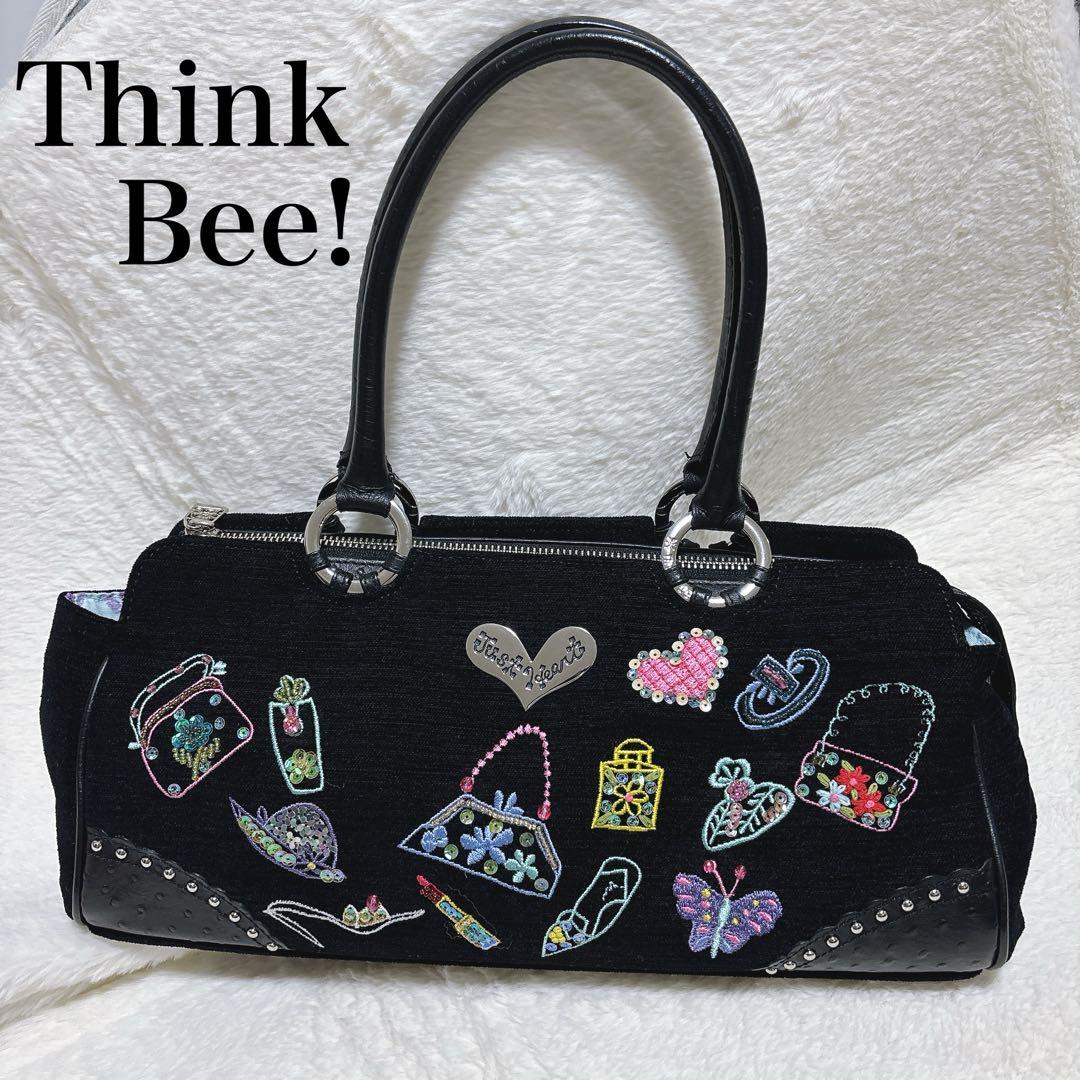 Think Bee! シンクビー ハンドバッグ 黒 刺繍 ビーズ ブラックポンド
