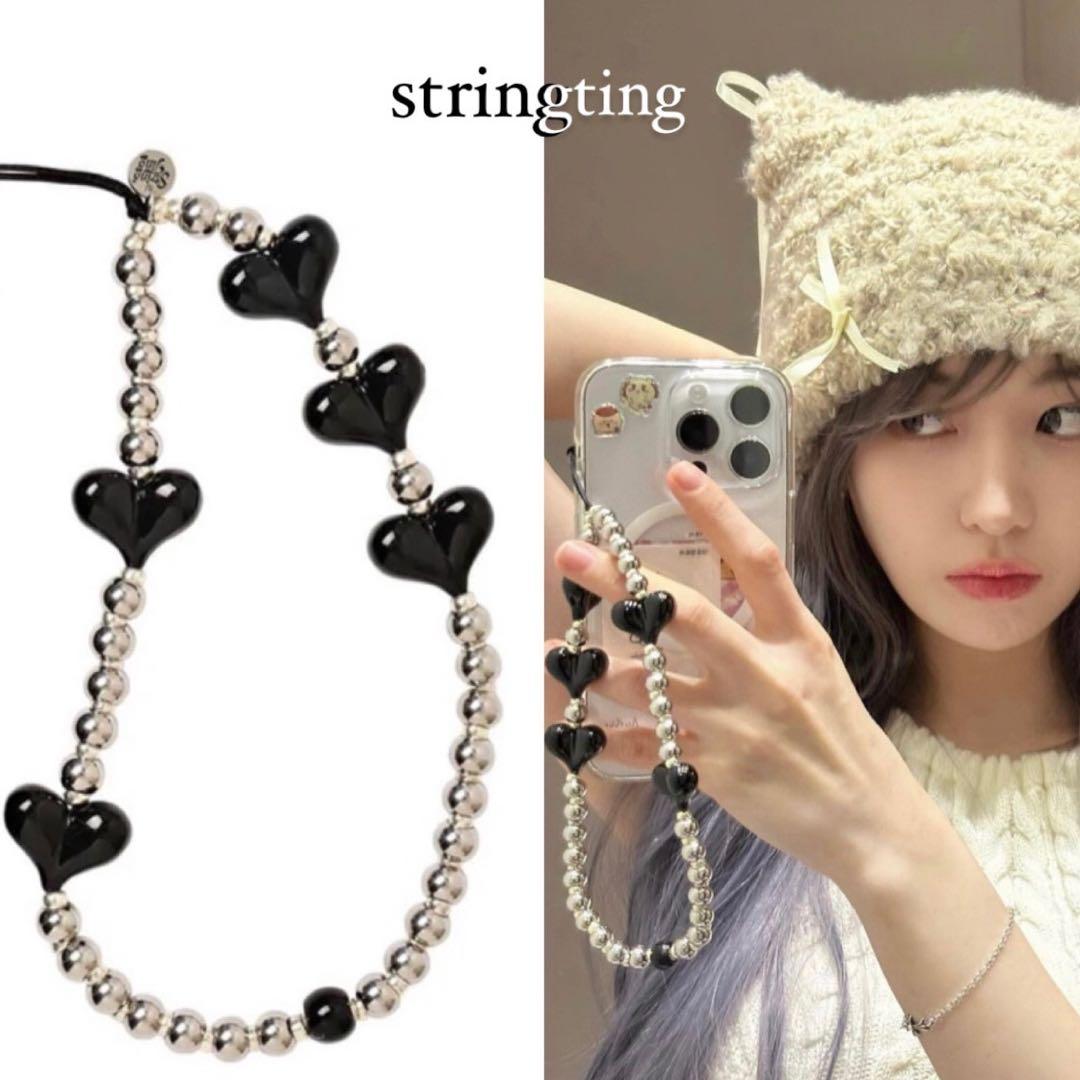 即購入可❣️大人気❣️string ting スチール マイ ハート ストラップ Steel My Heart Midnight Wristlet Phone Strap | String Ting