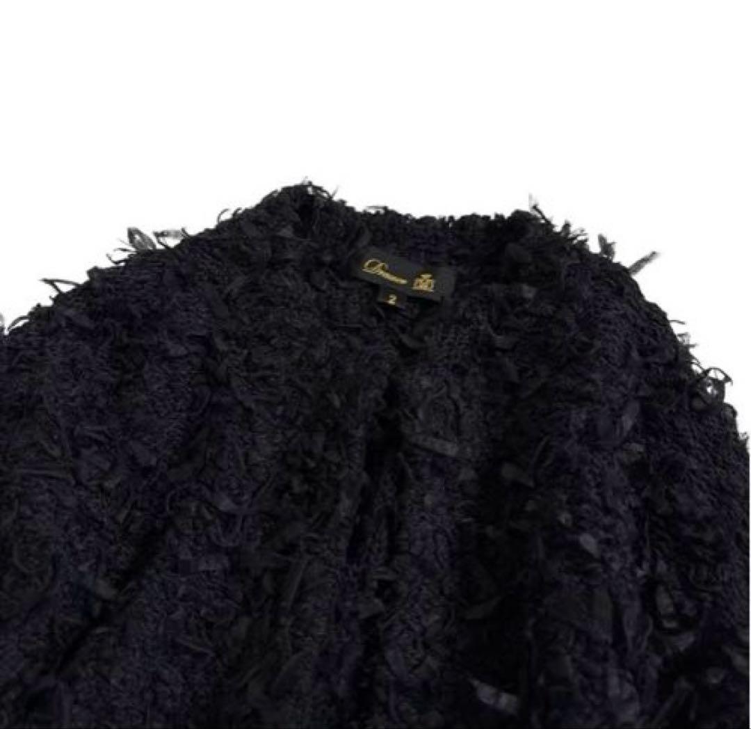 美品】Drawerドゥロワー テープヤーン カーディガン 黒 2 シルク