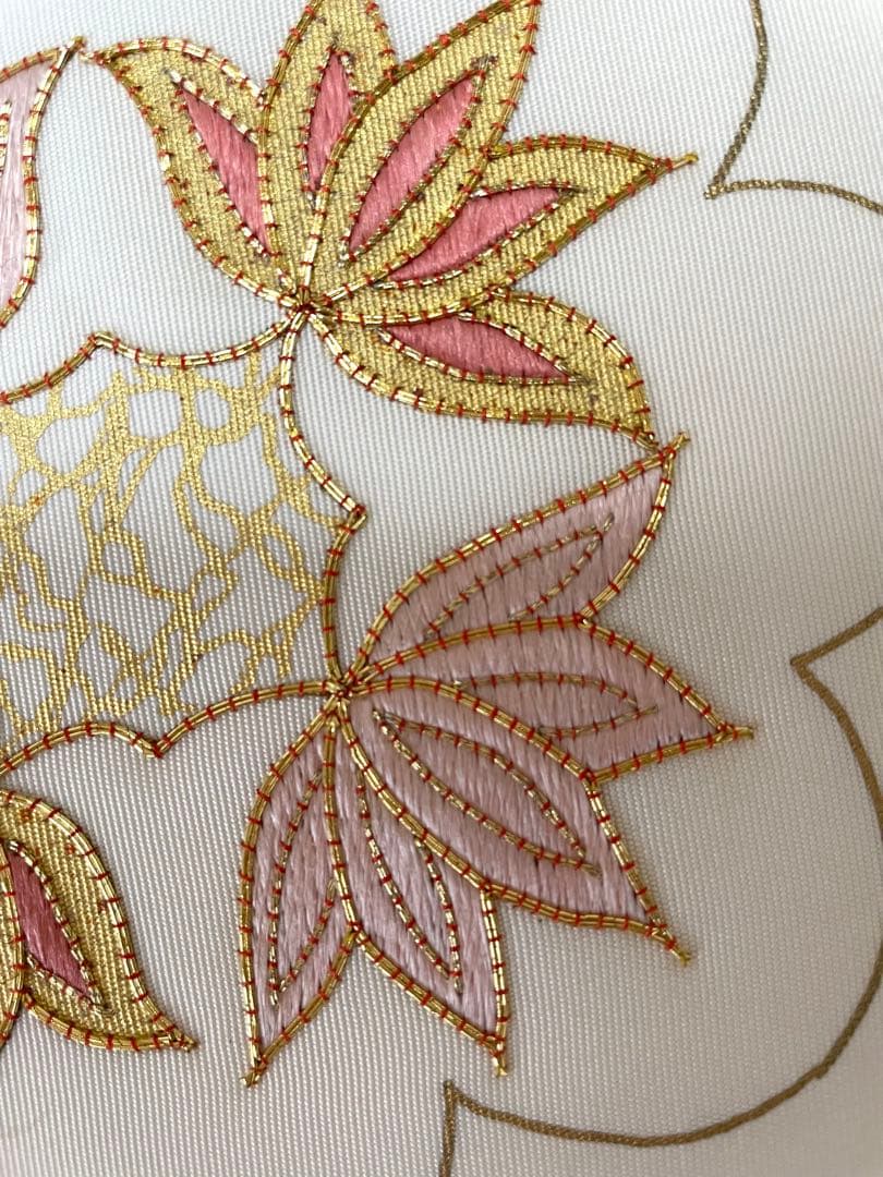 刺繍が美しい塩瀬九寸名古屋帯◇手刺繍 正絹 オフホワイト - メルカリ