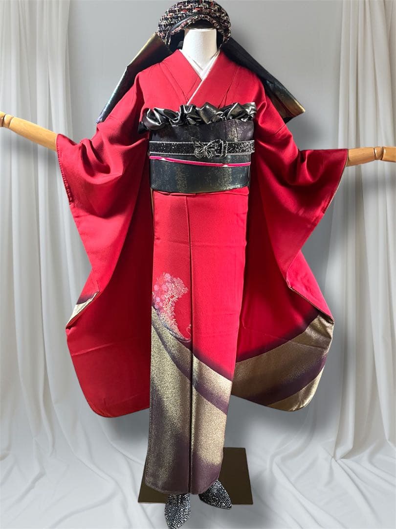 振袖 山本寛斎 赤 暈し フルセット 成人式