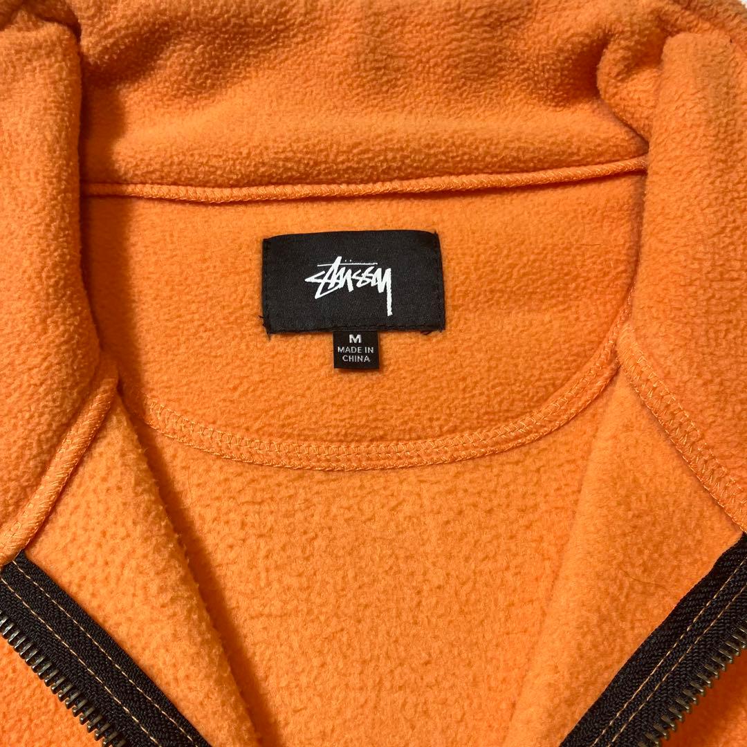 STUSSY 刺繍ロゴ ハーフジップ フリース ジャケット ボア素材 オレンジ