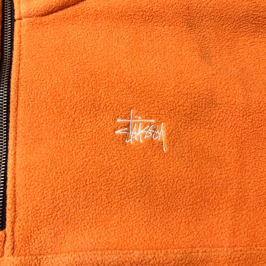 STUSSY 刺繍ロゴ ハーフジップ フリース ジャケット ボア素材 オレンジ