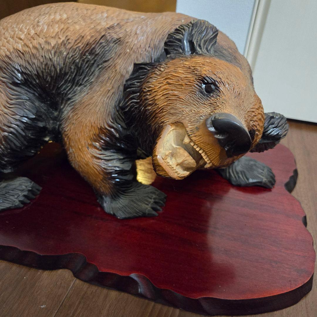 名人 藤戸滝光作 木彫熊 台座付き 置物/北海道伝統工芸アイヌ民芸骨董