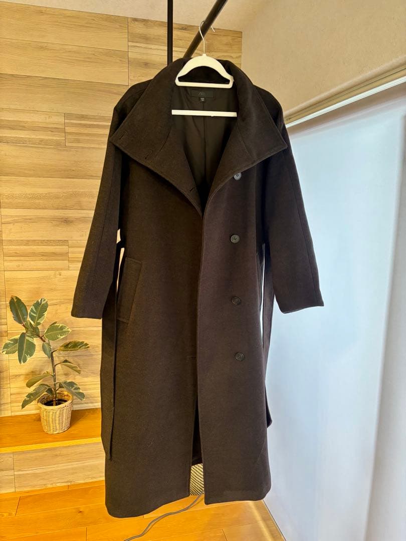 ZARA ソフトハイネックベルトコート ブラウン Sサイズ - メルカリ