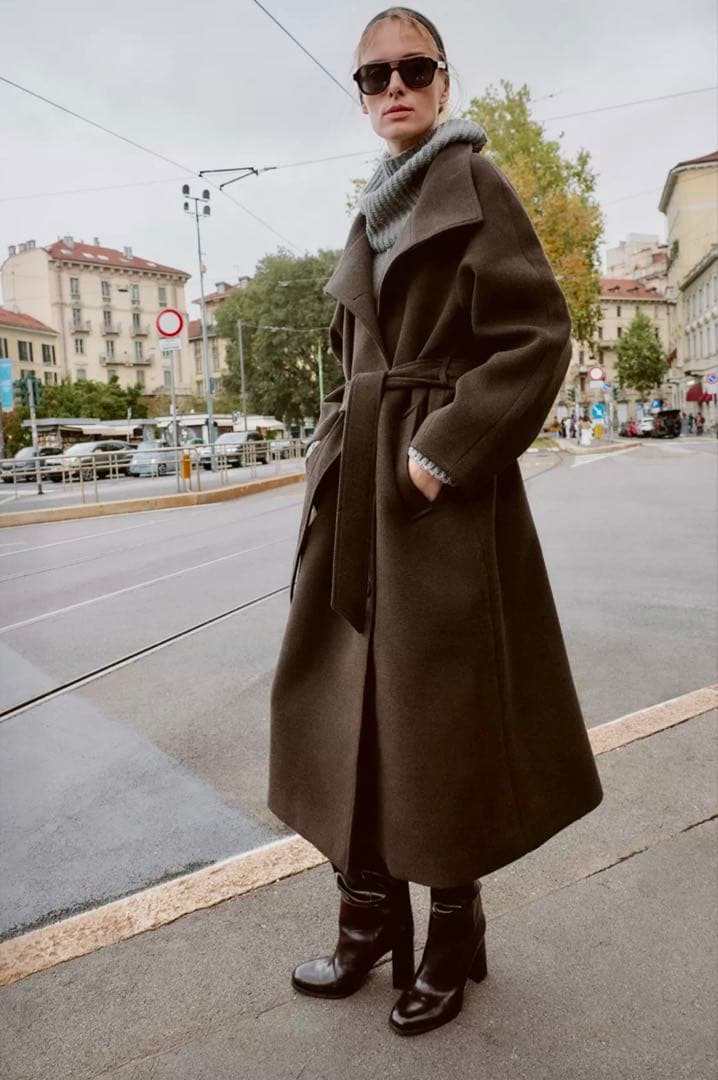 ZARA ソフトハイネックベルトコート ブラウン Sサイズ - メルカリ