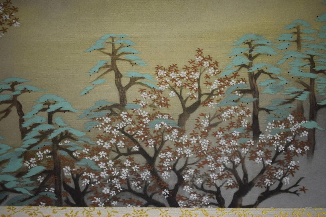 複製/横山大観/桜花/富士山水図/横物/工芸/タトウ箱付/布袋屋掛軸