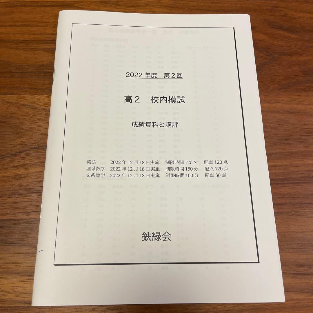 鉄緑会 2022年度 高二 高2 第2回 校内模試 クリ模試 問題 解答 講評