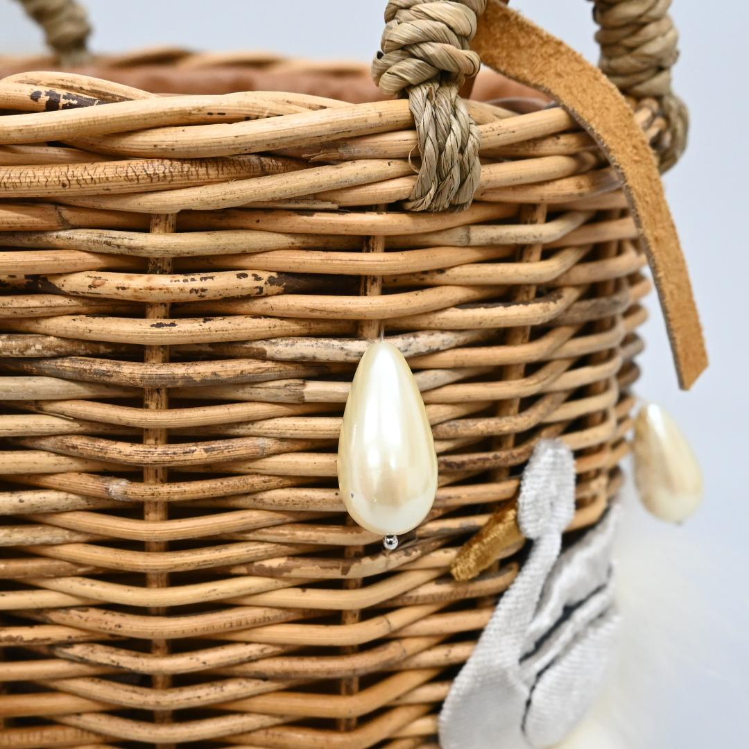 46212☆LUDLOW ラドロー カゴバッグ スワン ラタン ハンドバッグ