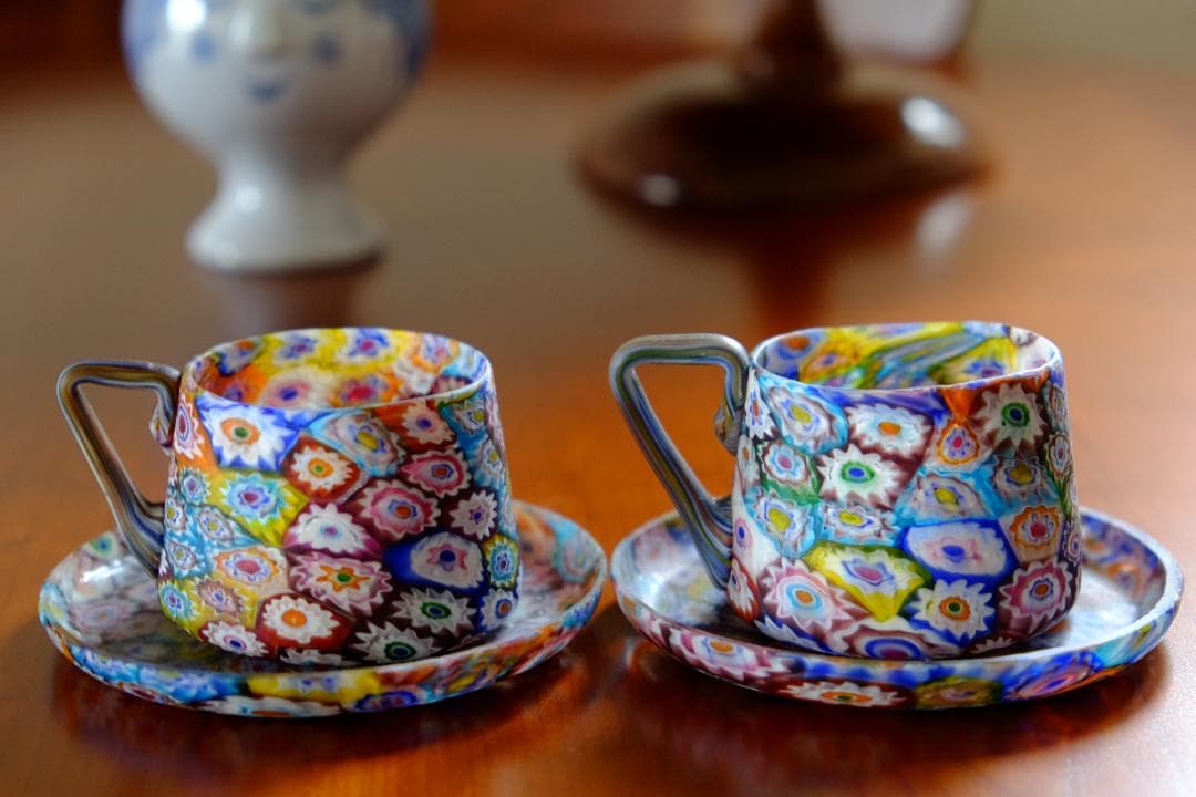 ベネチアンガラス アンティーク カップ＆ソーサー ガラス ムラノ 江波