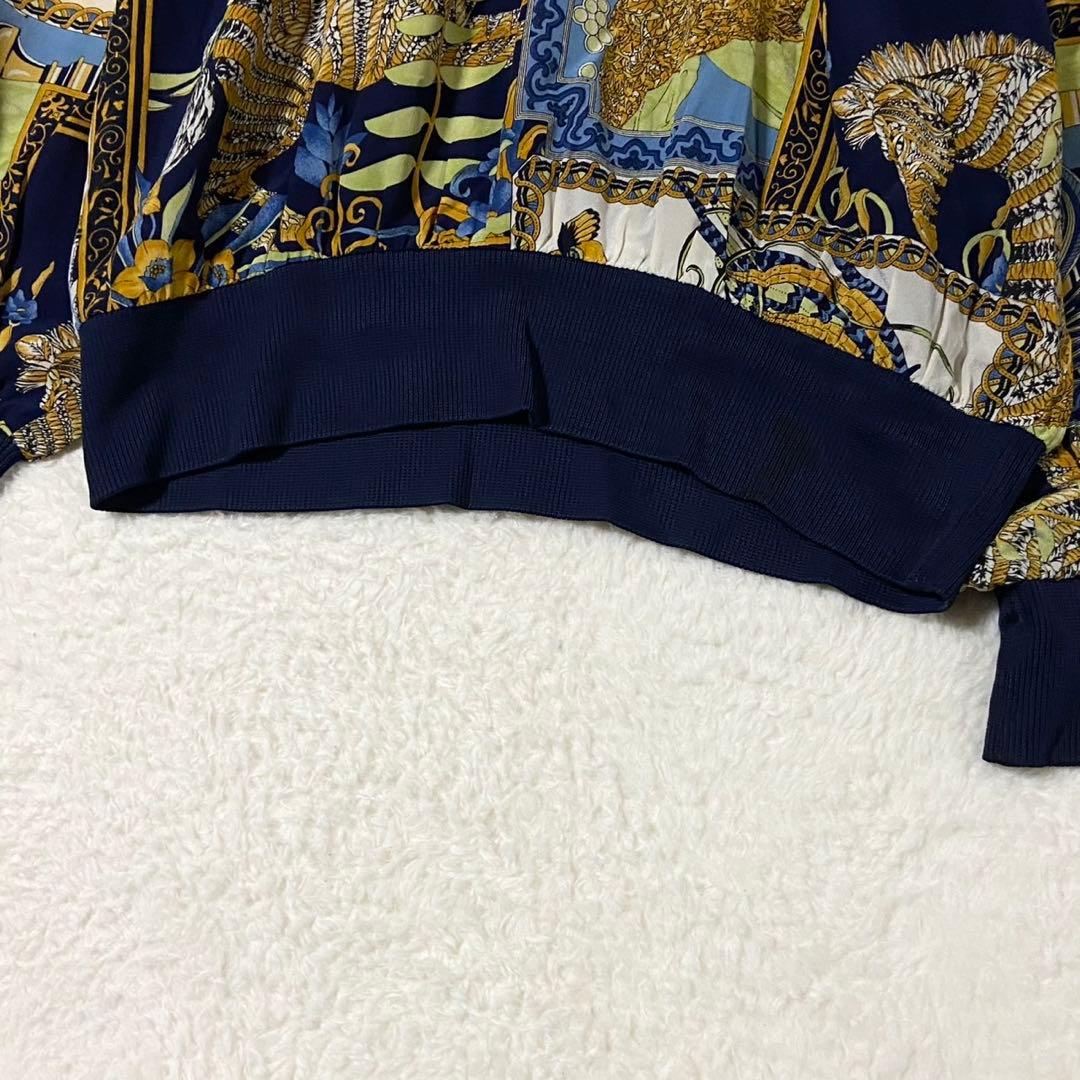 美品】サルヴァトーレ フェラガモ 総柄 ブラウス ネイビー イエロー S