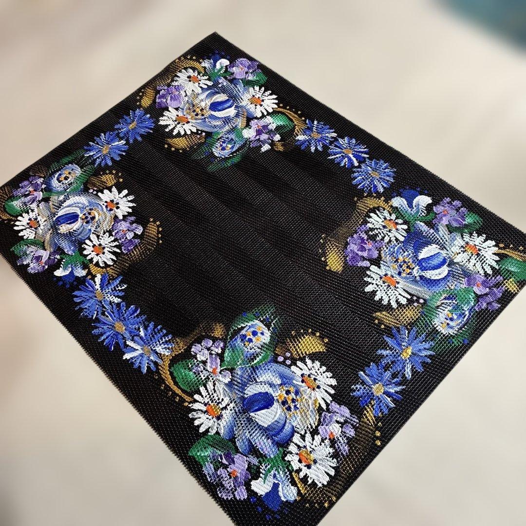 ランチョンマット トールペイント 40×30cm オシャレ 青薔薇 インテリア