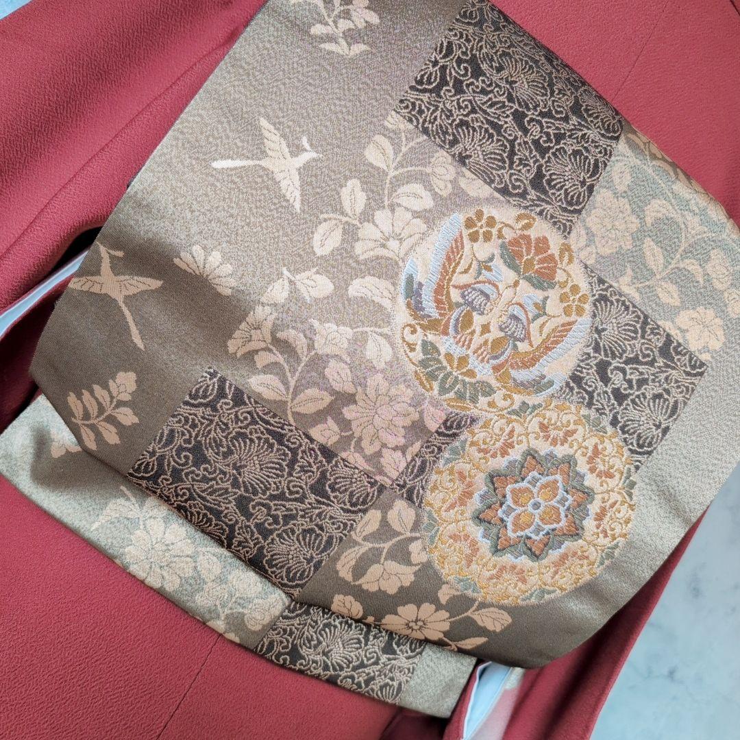 訪問着 フルセット 着物 正絹 赤 金 楽器 笛 バチ衿 O5 - メルカリ