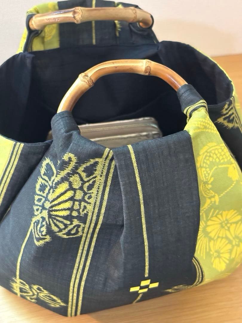 和装バック 着物バック 琉球柄 蝶と鯉みんさー柄（黄色） 入学卒業