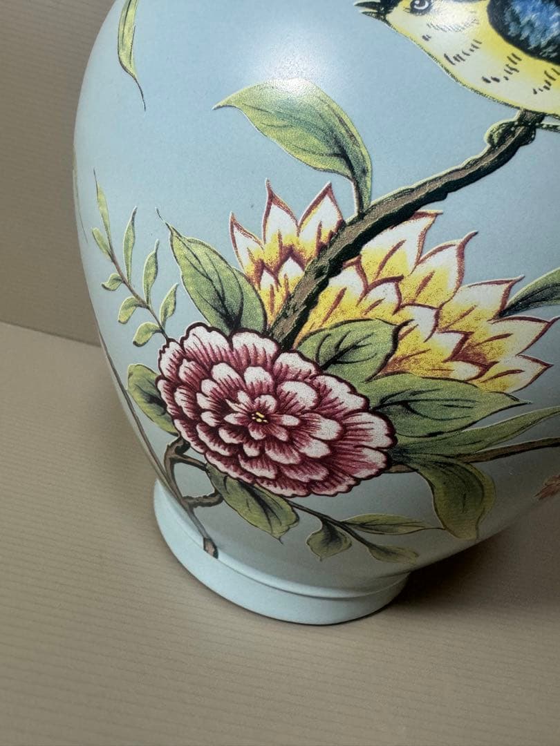 2106 古美術 大清雍正年製銘 天藍釉 花鳥紋橄欖瓶 珍蔵品 時代物