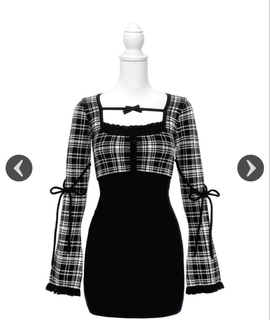 新品タグ付き】honey mewチェックリボンドッキングワンピース