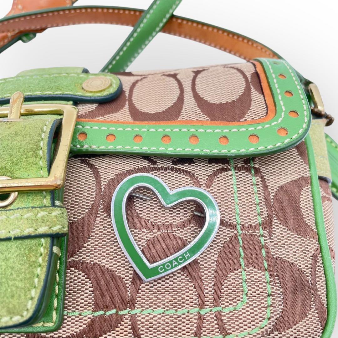 希少 COACH キャンバス スエード ショルダーバッグ グリーン - メルカリ