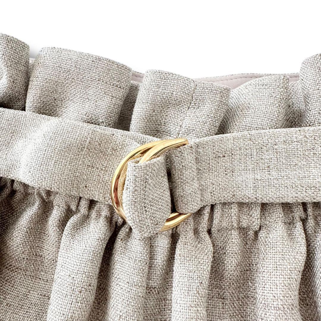 新品 ビアズリー 麻調合繊 前後パンツ 2way ガウチョ ベージュ