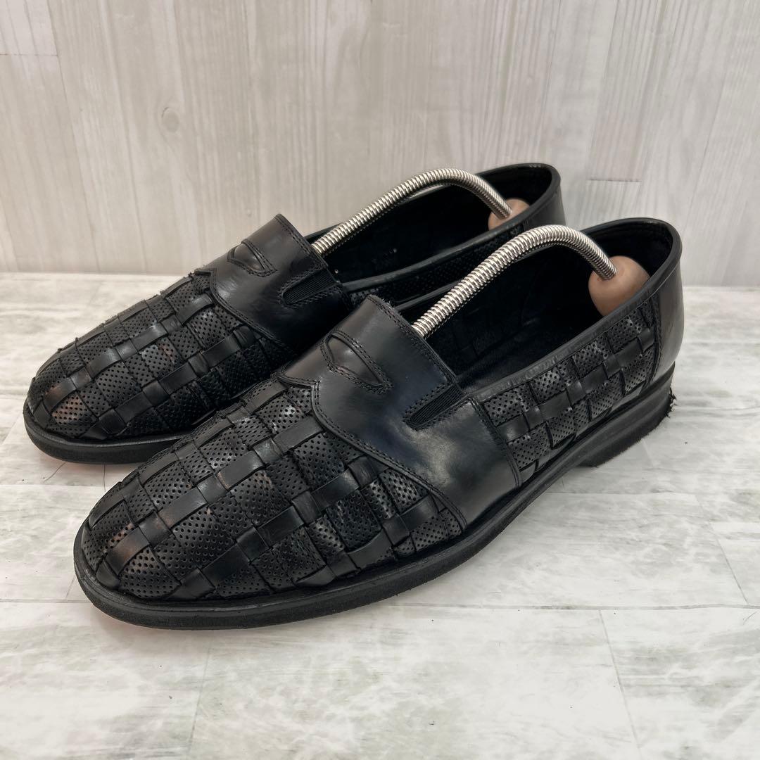 美品Lorenzo Banfi 黒 レザー 編み込みデザインローファー 25cm - メルカリ