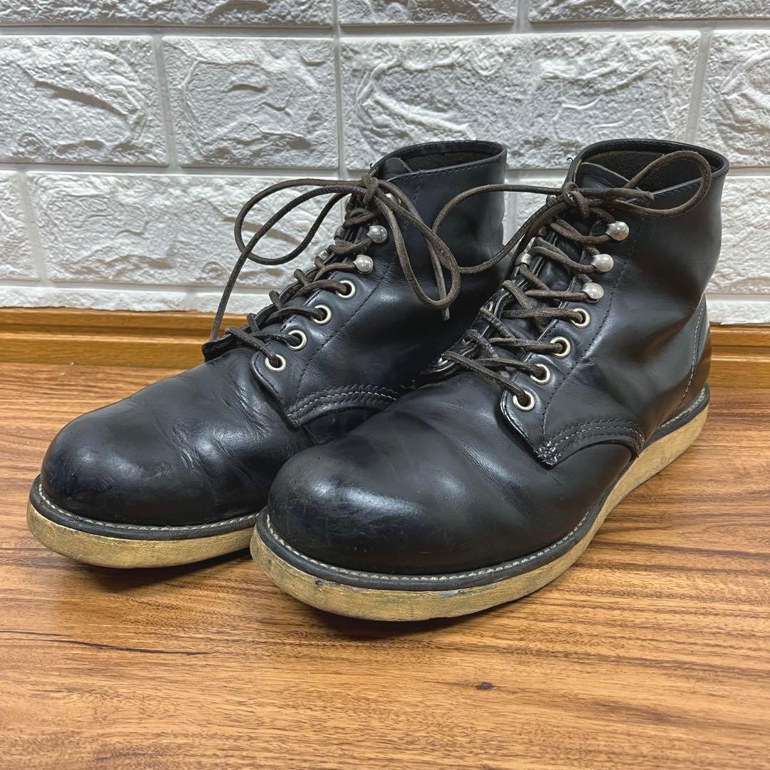 レッドウィング 8165 刺繍羽タグ プレーントゥブーツ 8D ブラック