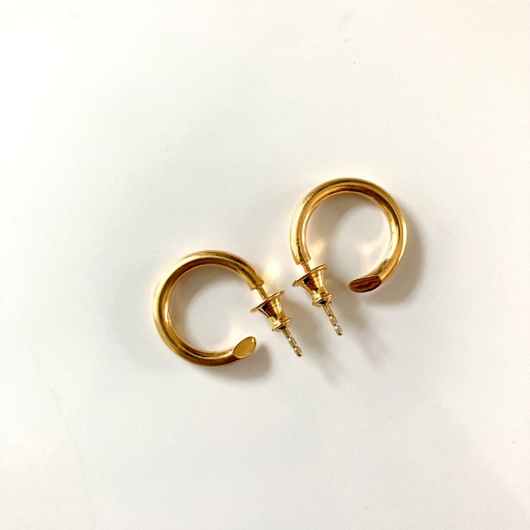 新品！両耳用【 3mm×21mm 】ゴールドフープピアス フープピアス メンズ レディース 両耳 2色セット 金属アレルギー対応