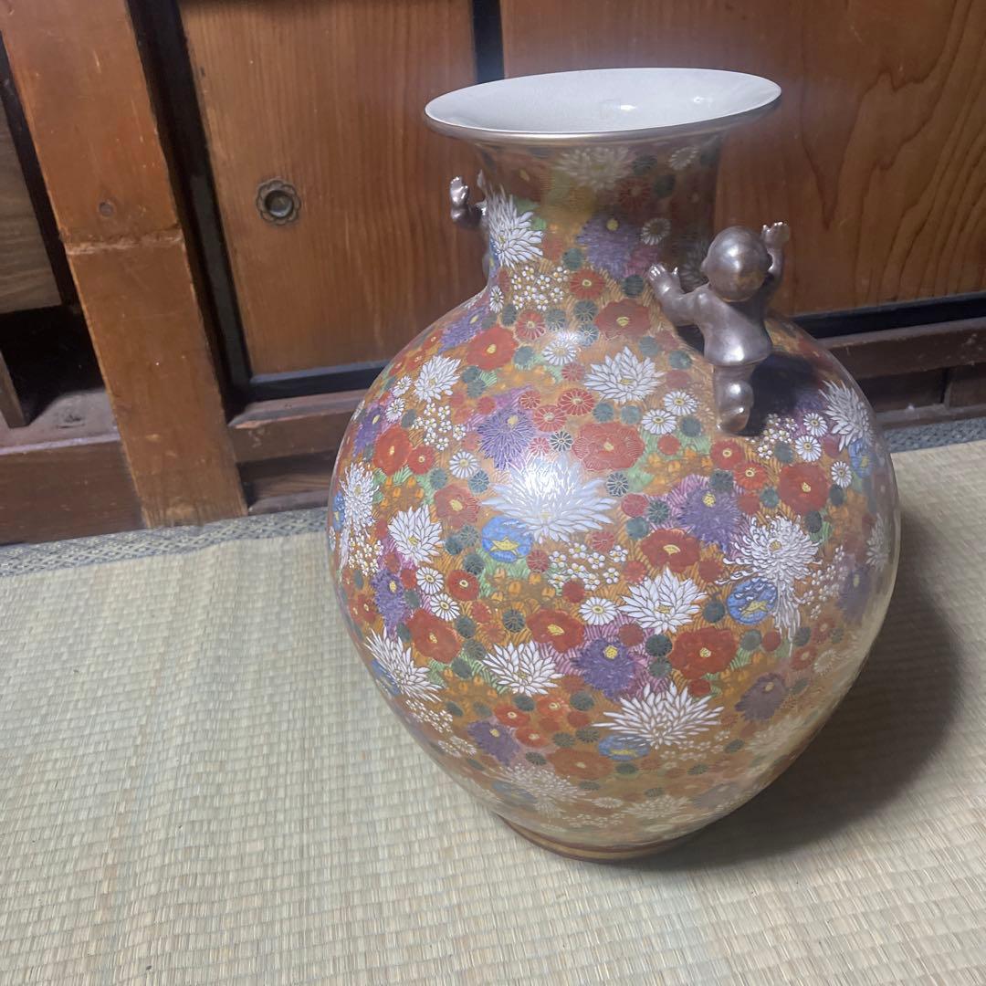 花柄陶器花瓶 九谷 大型 オンライン セール