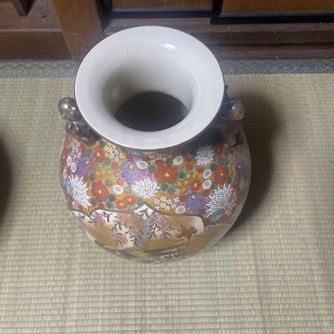 花柄陶器花瓶 九谷 大型 オンライン セール