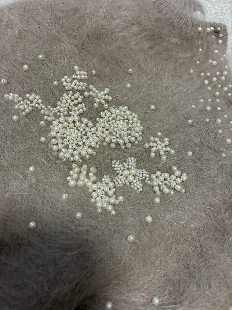 美品！IENA アンゴラ混 パールビーズ 刺繍カーディガン イエナ ファー