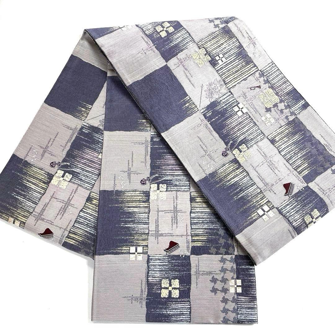 帯6593 ○やまと誂製 高級 正絹 片面全通リバーシブル 袋帯 楽器