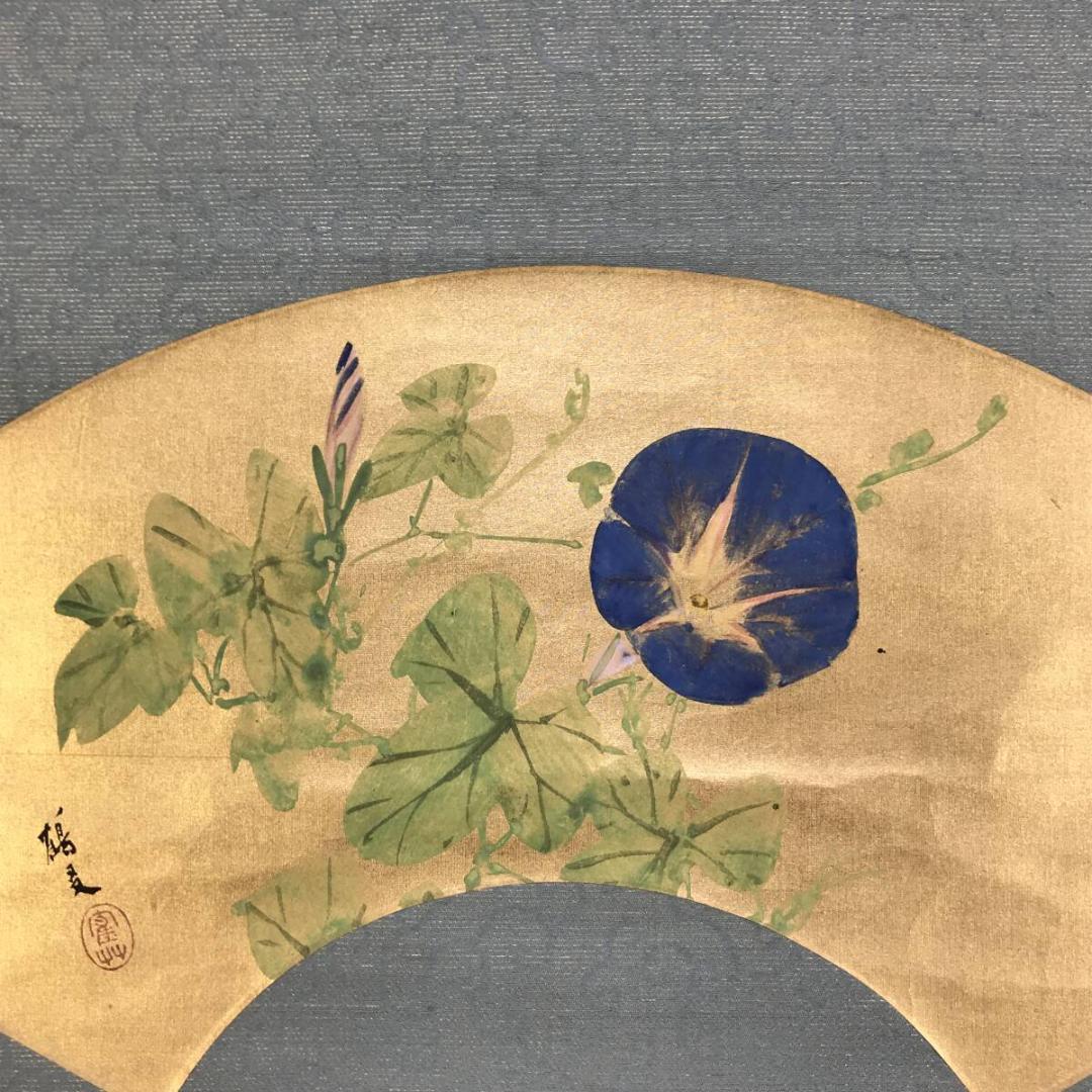 真作/庄田鶴友/朝顔図/花図/夏の花図/夏の掛軸/扇面/掛軸☆宝船☆AH