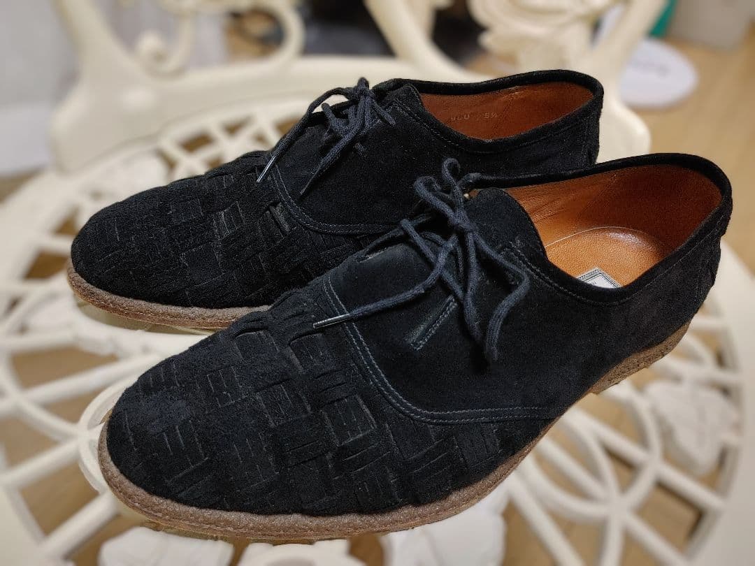 ヴェルサーチ・黒/スエード【編み込み ドレスシューズ・24.5cm