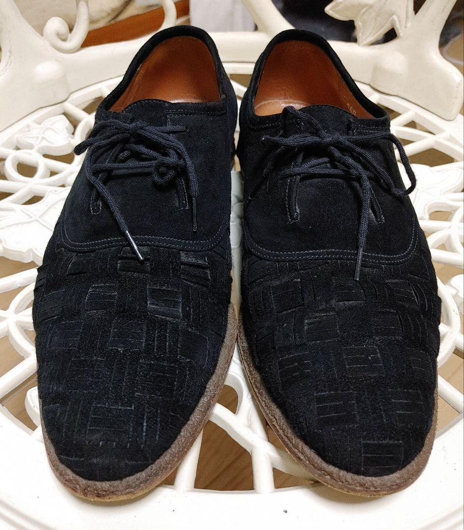 ヴェルサーチ・黒/スエード【編み込み ドレスシューズ・24.5cm