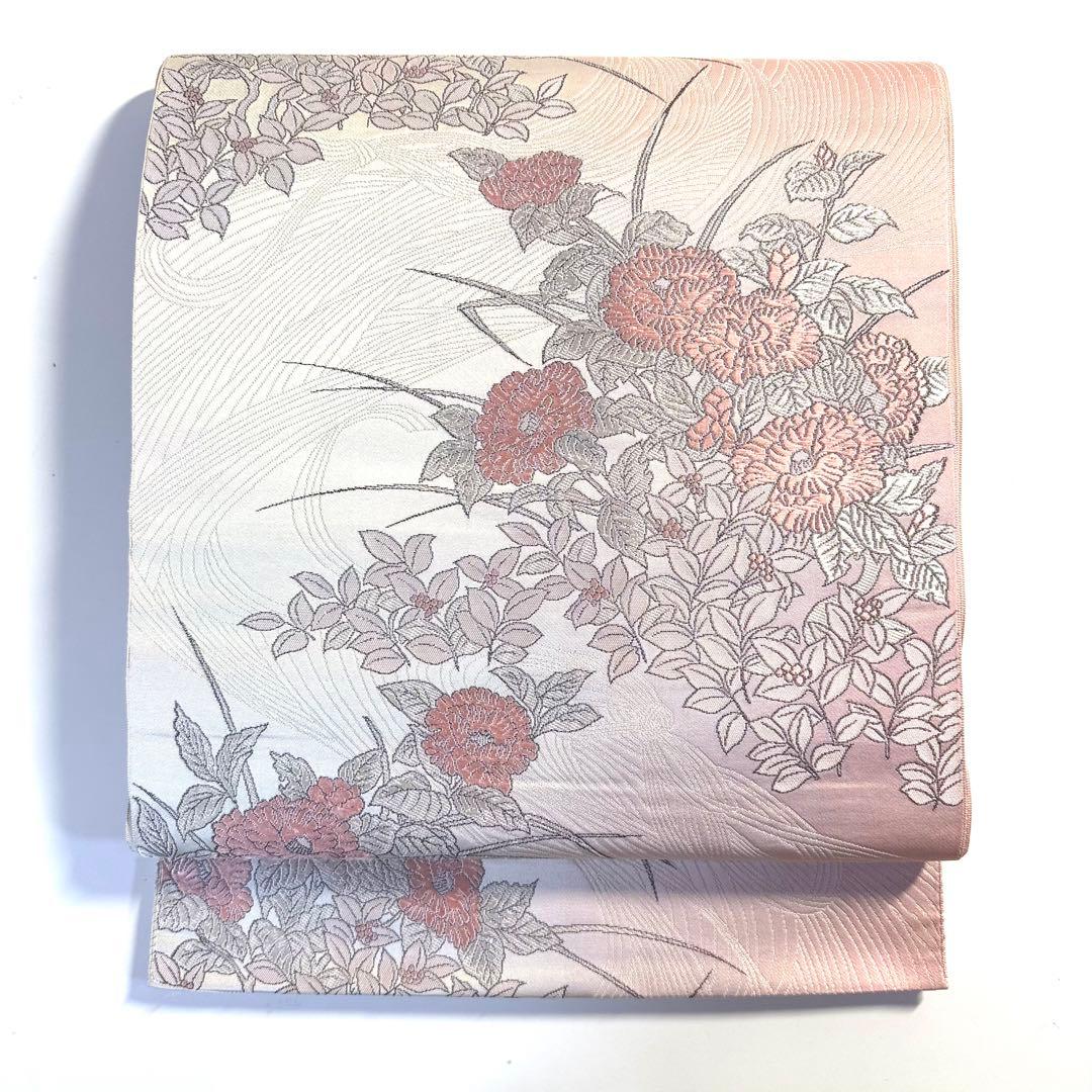 5k3015 名古屋帯　絹　博多織　唐織　ピンク　白　花柄　和装　着物 楽天市場】名古屋帯 山口美術織物 唐織 重陽菊 白 ピンク 赤 白 緑 花