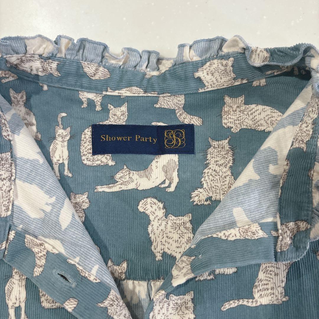 シャワーパーティ×リバティ 長袖シャツ 猫 ネコ MEOW ミャオウ