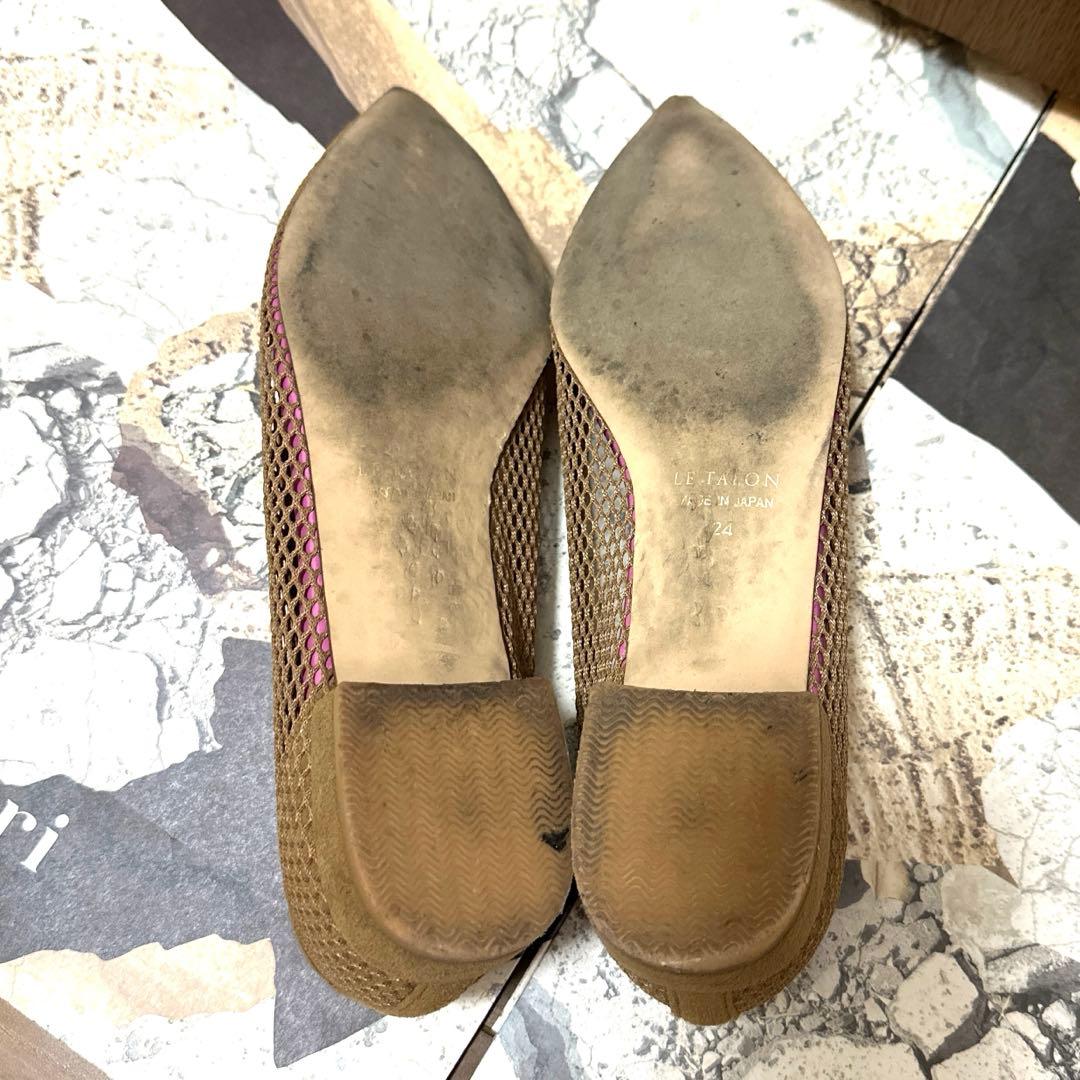 LETALON ルタロン ポインテッドネットフラットパンプス キャメル 24.0
