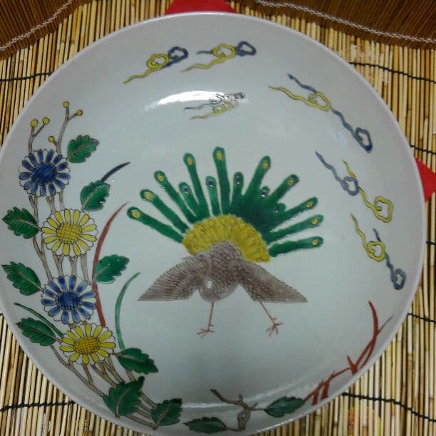 角福　古九谷 孔雀 野菊 五彩染付図 角福 古九谷 孔雀 野菊 五彩染付図