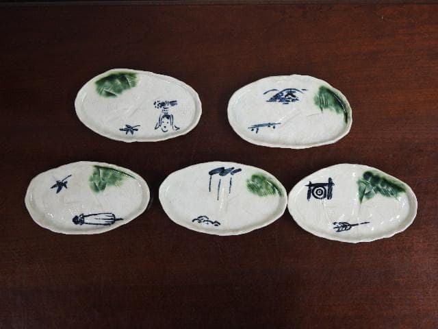 手作花篭 京名所皿 一宋造 5客 共箱 M699