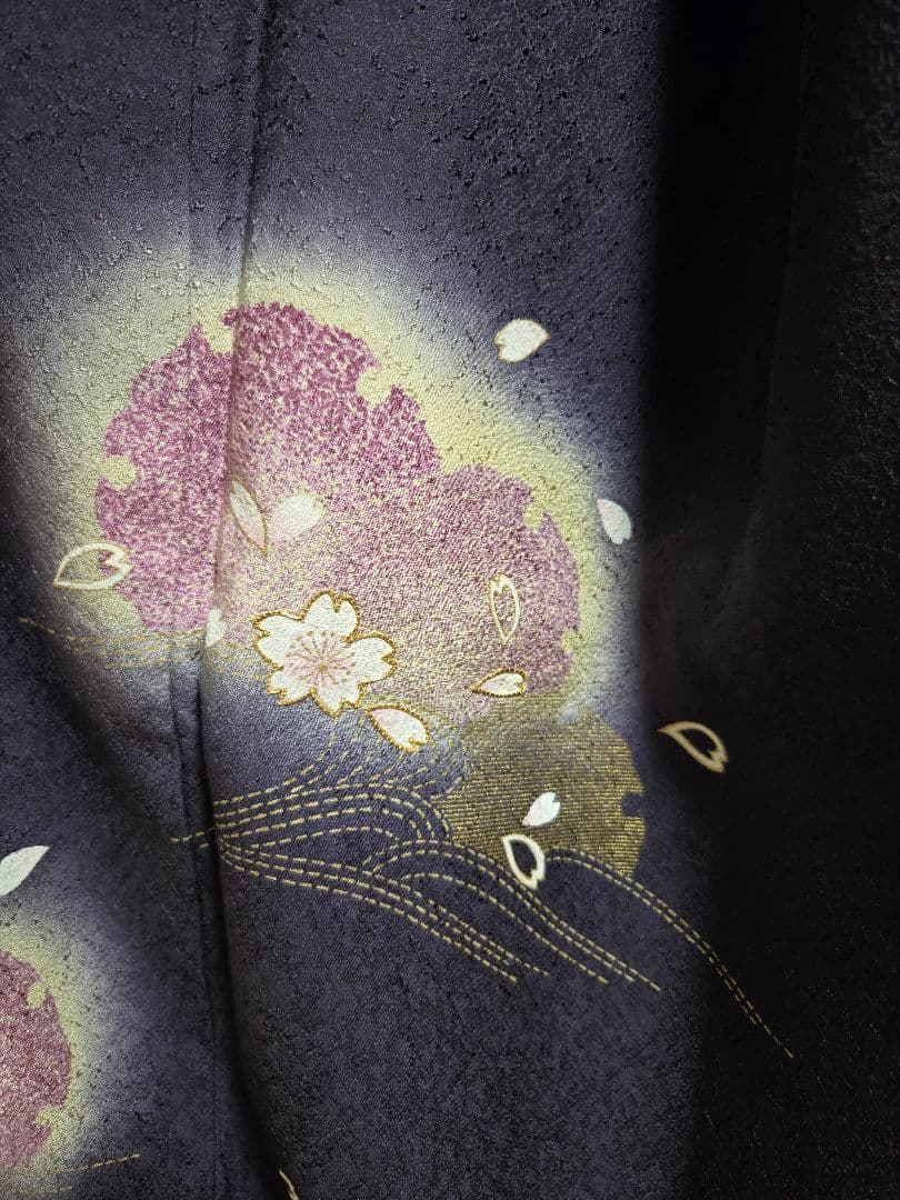 新品❤手描き友禅「雪輪と桜」金駒刺繍◾落款入り躾糸付き