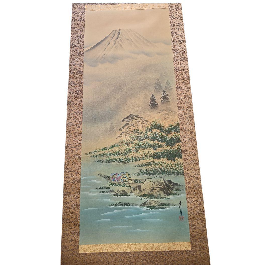 掛け軸 秀月 藻刈（儲かる）山水図 掛け軸 秀月 藻刈山水図 絹本