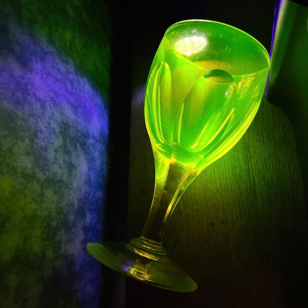 骨董 時代ガラス 希少鼈甲色 ライトアンバー飴色 オーバルカット 切子