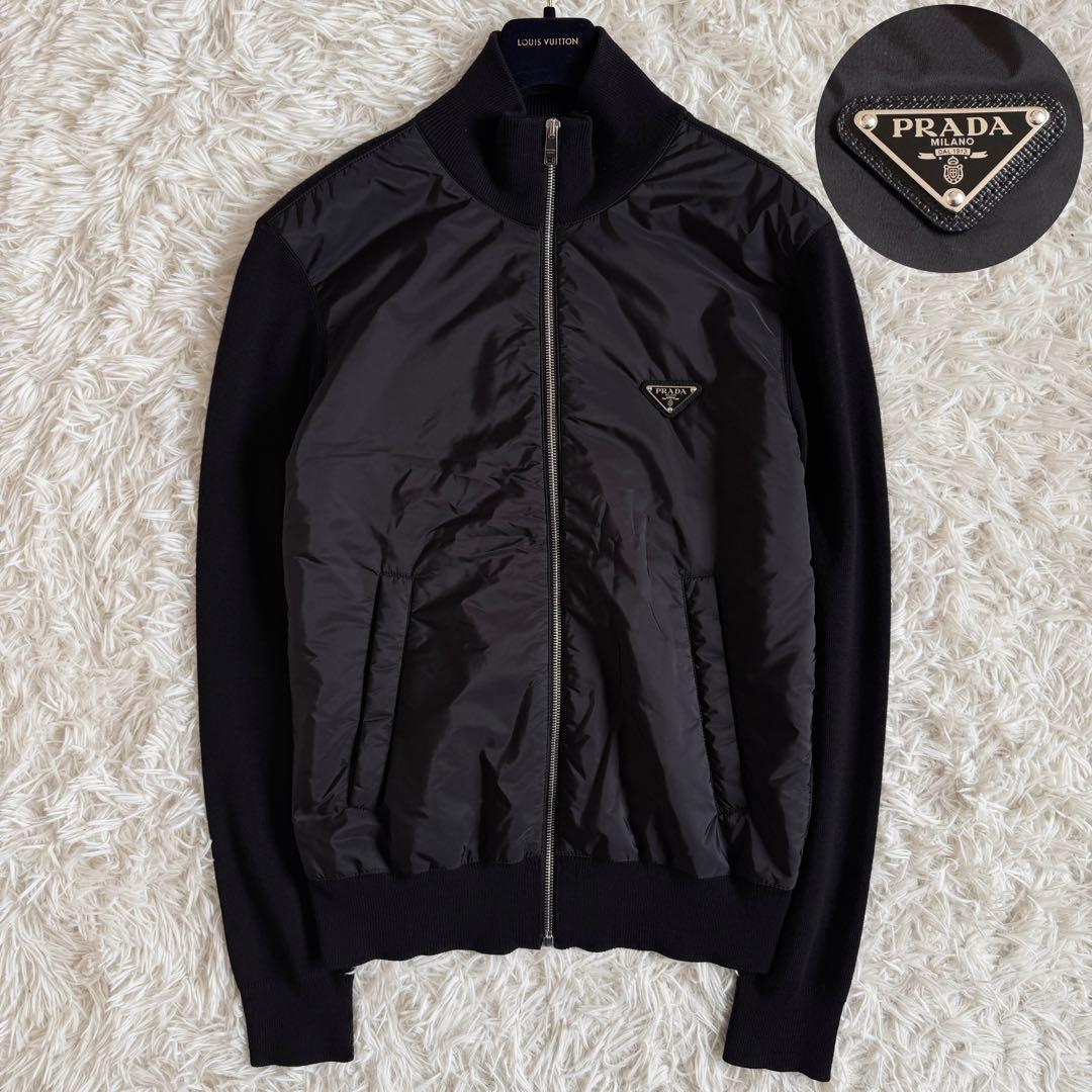 美品　プラダ　ドライバーズニット　三角プレート　ブラック　Mサイズ　現行 美品 プラダ ドライバーズニット 三角プレート ブラック Mサイズ 現行