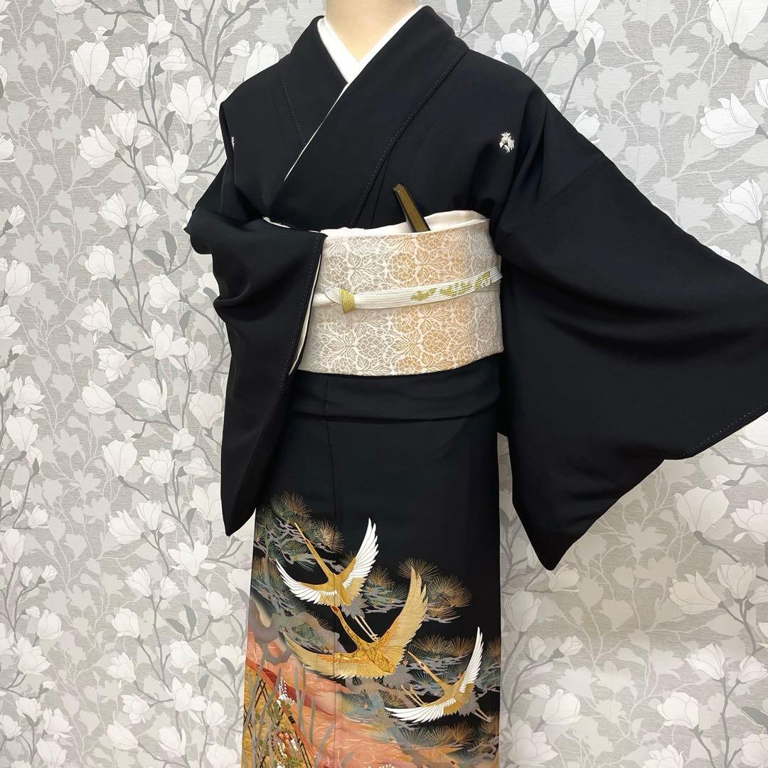 正絹 江戸褄 作家物 飛鶴に松 黒留袖 ファッション レディース 着物