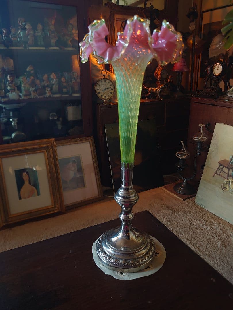 売約済」フランス1890s'ヴィクトリアンクランベリー ヴァセリンSP花器