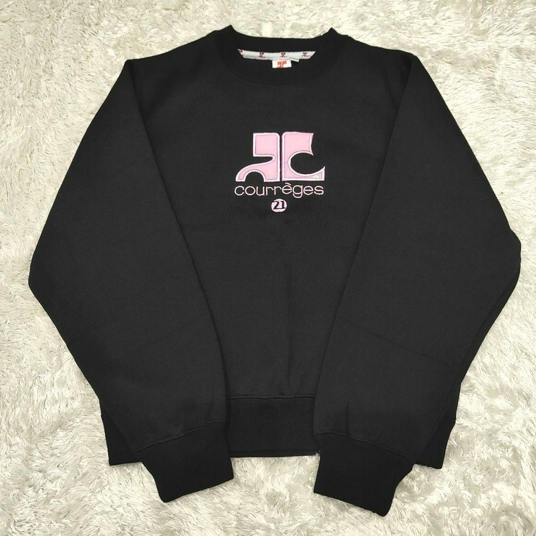 Courreges トレーナー スウェット ロゴ エナメル 黒 ピンク M 未使用