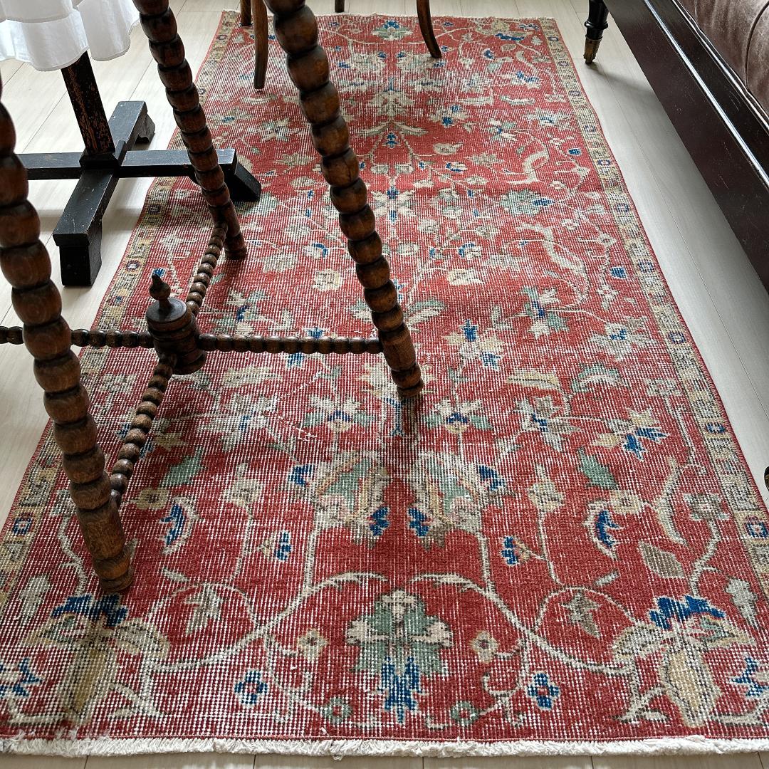 トルコヴィンテージラグ A45 バーミリオン ネイビー ミント グリーン