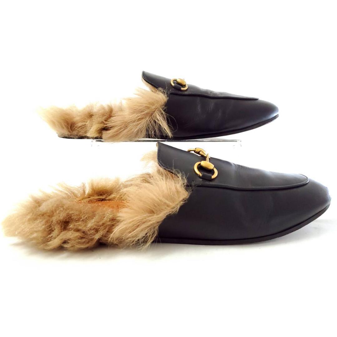 グッチ ホースビット ミュール フラット サンダル ファー 本革