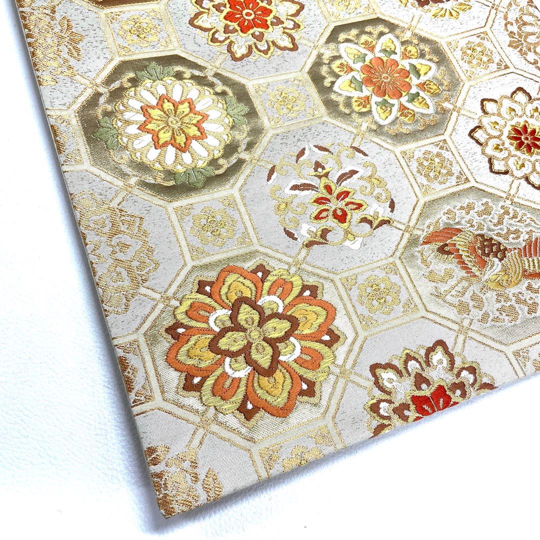 帯1661 ○高級 正絹 六通 袋帯 花文 華文