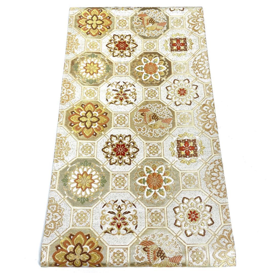 帯1661 ○高級 正絹 六通 袋帯 花文 華文