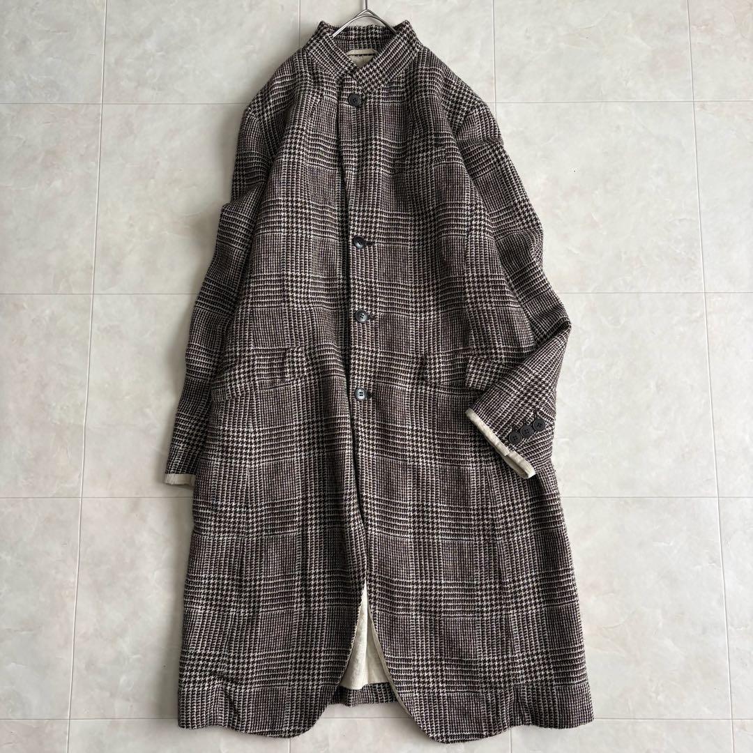 pas de calais ノーカラー ロングコート 茶系36 グレンチェック - メルカリ